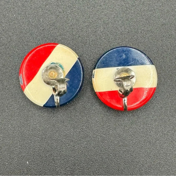 Patriotic Vintage  Red White and Blue Enamel Clip On Earrings - Picture 3 of 9